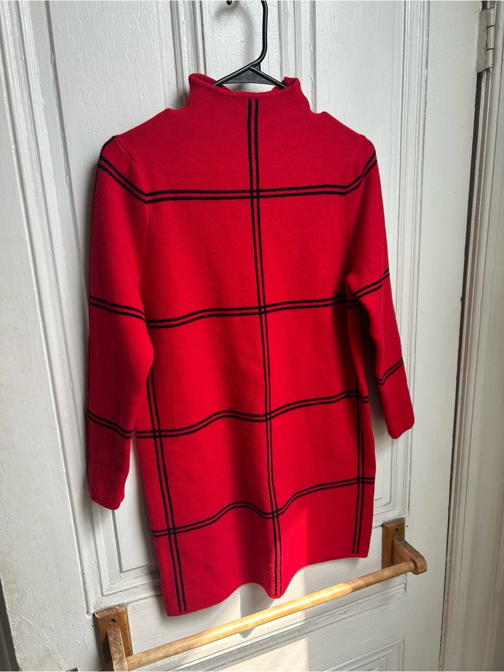 Vintage Red Plaid Knit Turtleneck Dress/Tunic